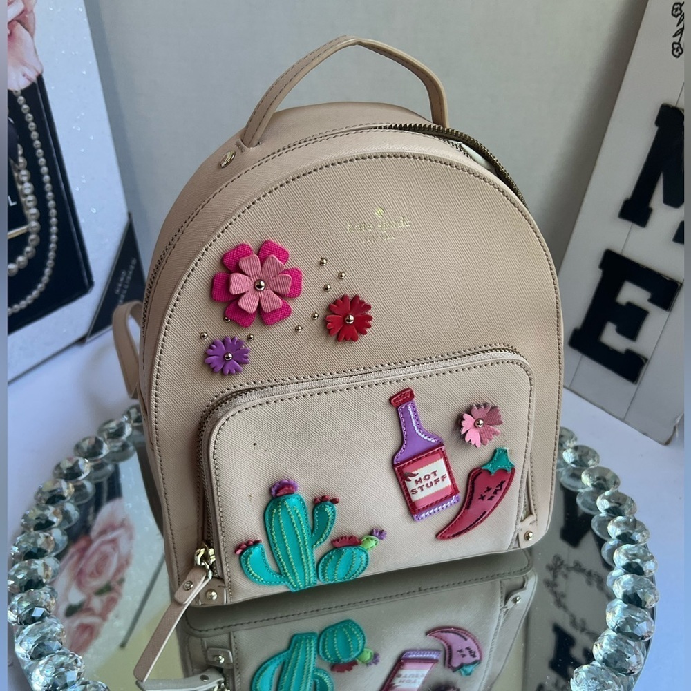 Kate Spade Pink Saffiano Leather Hot stuff Sauce cactus  backpack - Picture 2 of 16